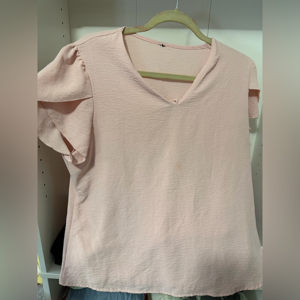 SHEIN Women's Lightweight V-Neck Flutter Sleeve Top - Blush Pink